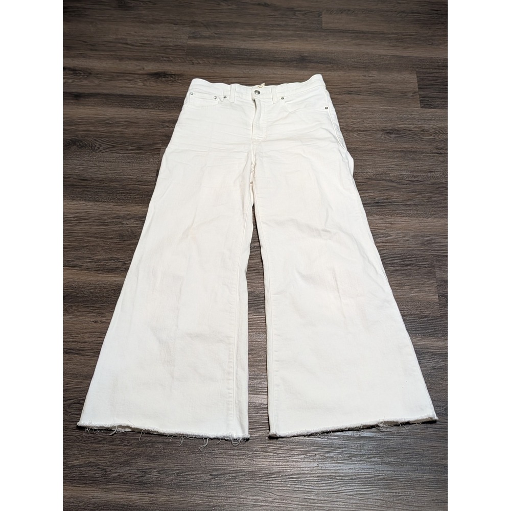 Madewell White Flared Wide-Leg Jeans High Rise Raw Hem Size 29 Denim